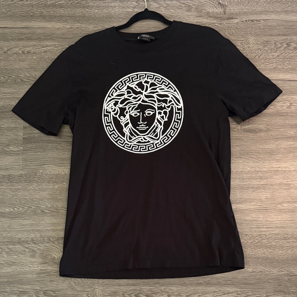 Versace Black Tee with White Medusa Design